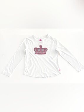Juicy Couture Girls White Long Sleeve Pink Glittered Crown Shirt Size 10/12